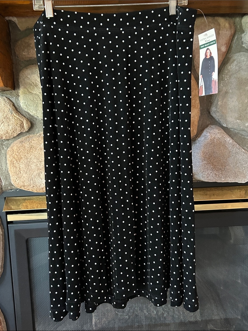 Laura Ashley Woman Black with White Dot Print Flowy Midi Skirt, Size 2X, NWT